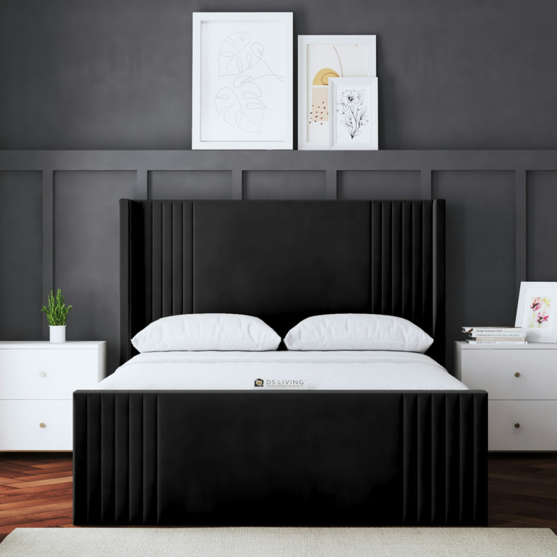 Elara Winged Ottoman Panel Bed with Headboard, Black, Super King (6')