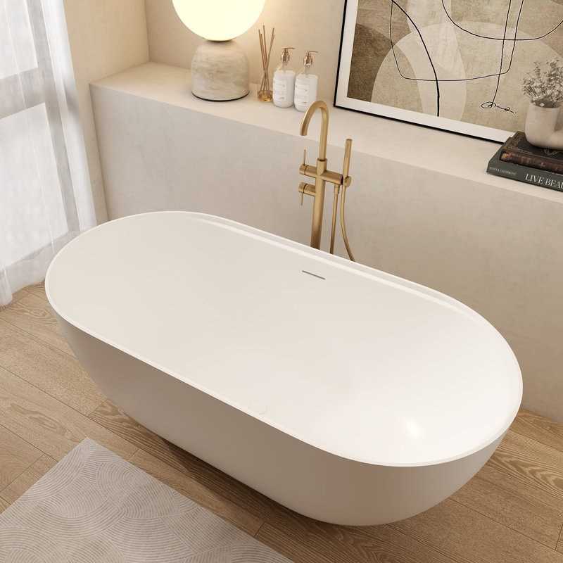 59" Freestanding Soaking Bathtub Solid Surface Soaking Tubs