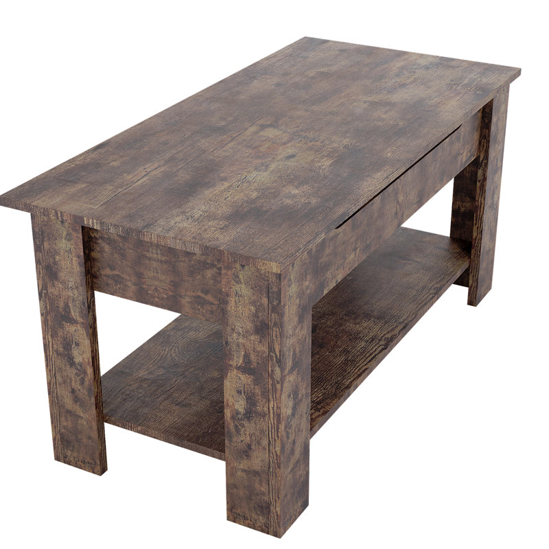 Anavictoria Lift Top Four Leg Coffee Table with Storage, Dark Wood, Dark Wood