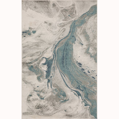 Abstract Machine Woven Marble Mocha Swirl Polypropylene Area Rug in Beige