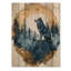 Loup doré dans un paysage de forêt bleue II - loup, reproduction sur bois - sur bois de pin naturel-1520288060