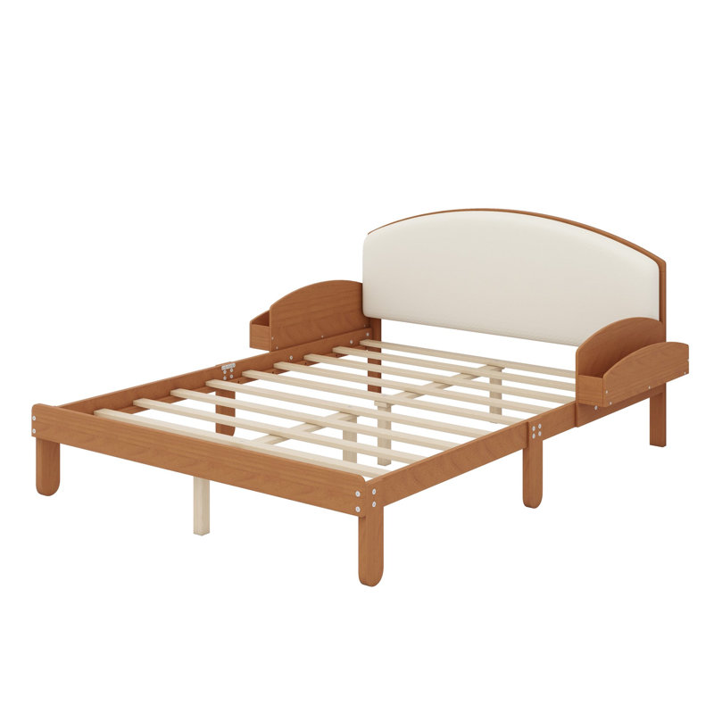 Cadre de lit plateforme avec tête de lit rembourrée incurvée et étagères de rangement intégrées pour chambres modernes