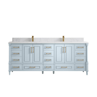 Aberdeen 84 In. W X 22 In. D Double Sink Bathroom Vanity Heather With Cove Edge Quartz