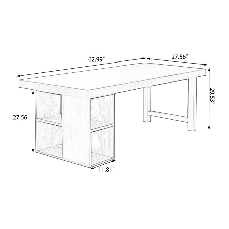 Walnut Rectangular Solid Wood desks, 29.53" H x 62.99" W x 27.56" D