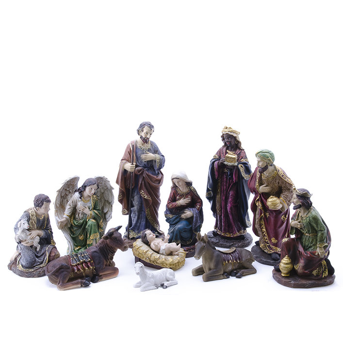 12-Inch Hand-Painted Polyresin Nativity Figurine Set