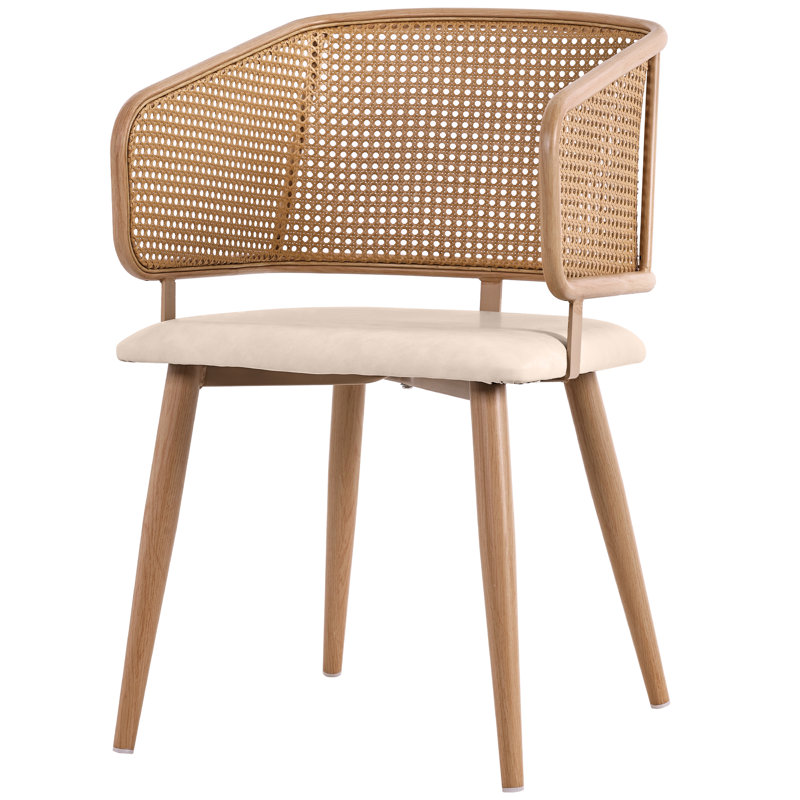 Set Of  Chairs With Armrest Rattan Beige, 6