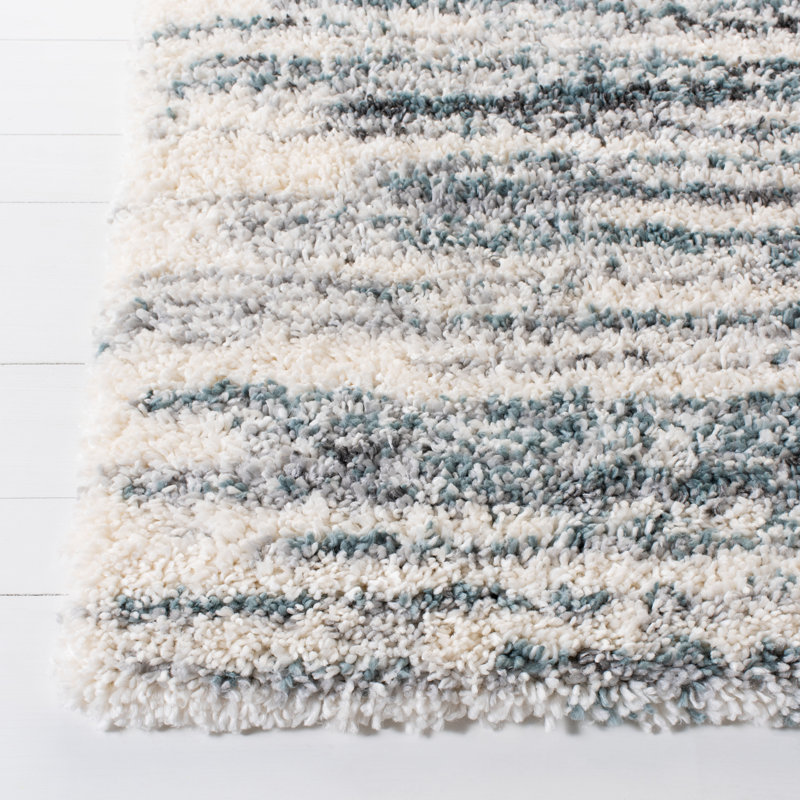 Adam Abstract Ivory/Teal Area Rug, Rectangle 5'3" x 7'6"