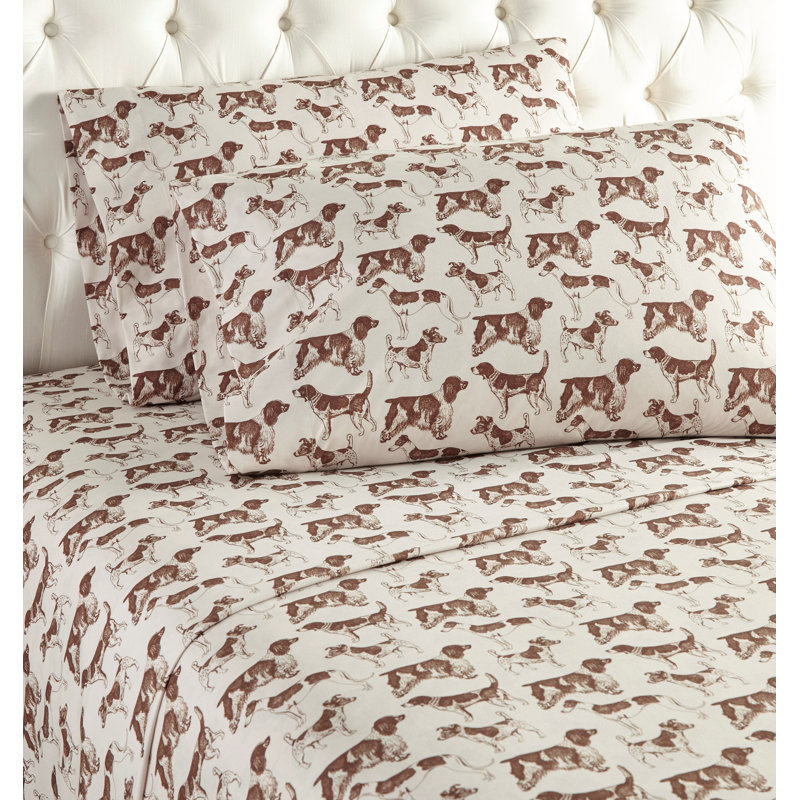 King Blue Cotton Polyester Flannel Cabin Print Sheet Set