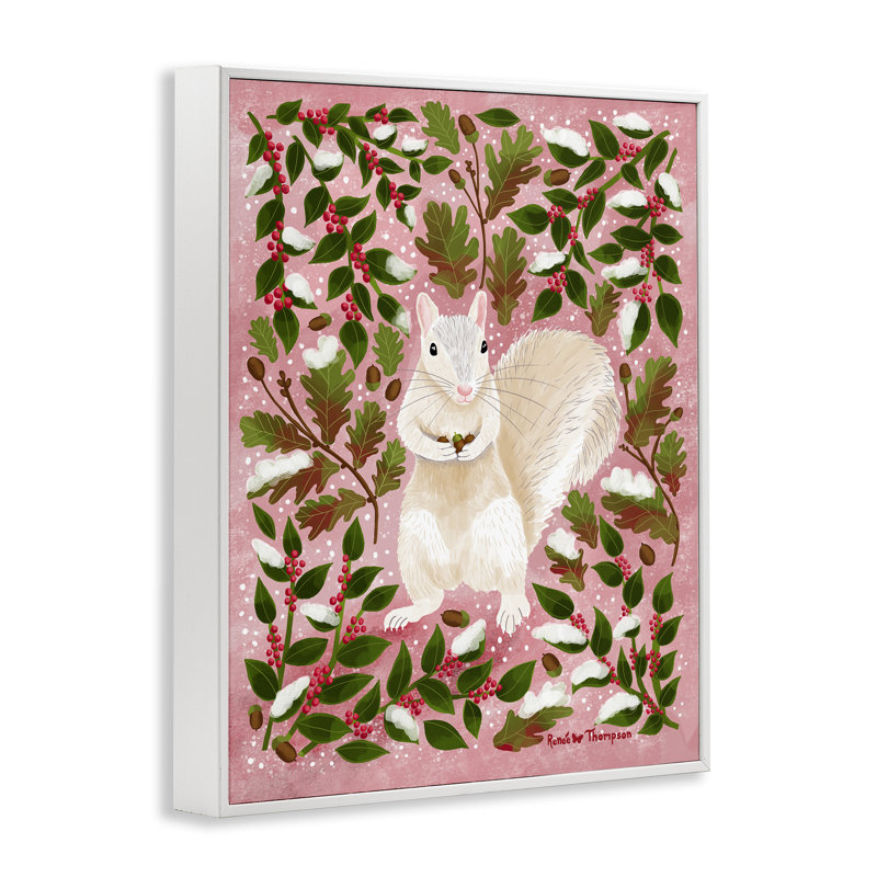 «Squirrel & Winter Holly», art de la giclée encadrée par Renee Thompson, H 30 po x l 24 po