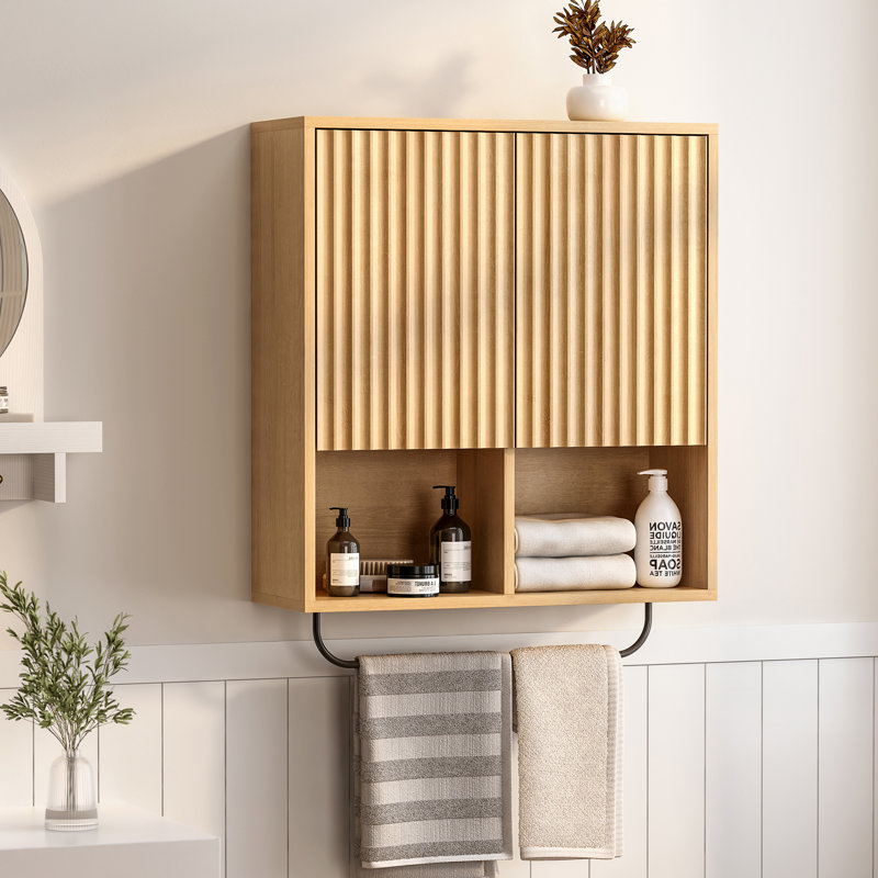 Armoire de salle de bain cannelée moderne, rangement mural avec tablette réglable, conception flottante pour la lessive et la cuisine
