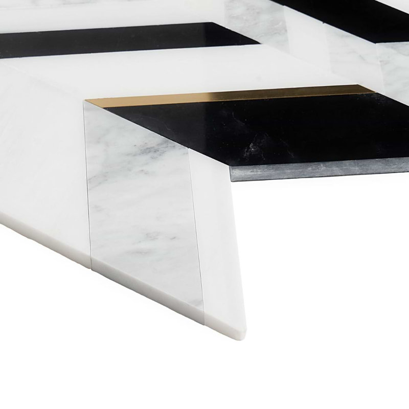 Amari Polished Marble And Aluminum Mosaic, Nero Blanco