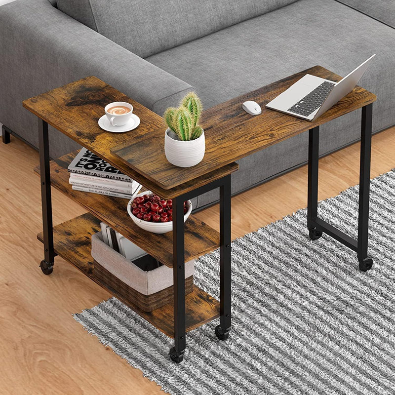 360° Rotatable Sofa Side Table With Ample Storage Shelves