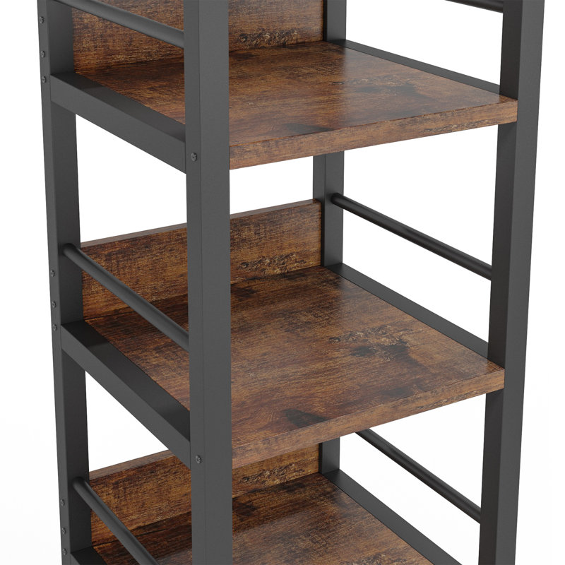 74.8" H x 13.39" W Modern Wooden Metal Stainless Steel Etagere Bookcase Brown Black, Black/Brown