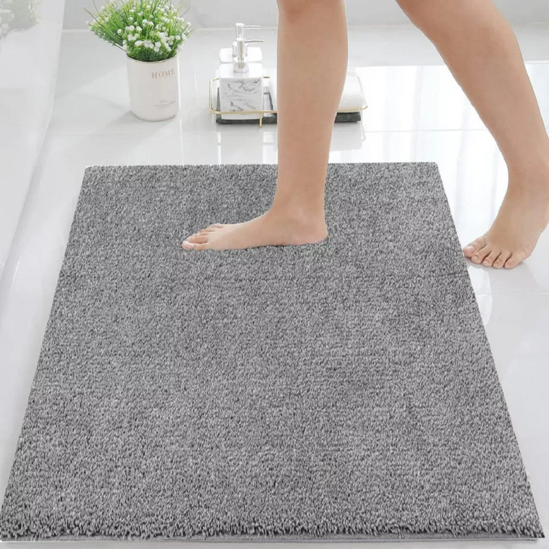 2 Piece Alya Small Bath Mat Ultra Soft Bathroom Rug Anti Slip Toilet Rug Pedestal Mat Set, Grey, 80cm L x 50cm W