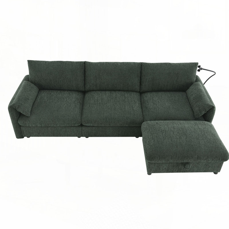 Canapé modulaire en chenille de 96,5 po avec repose-pieds et poches, Chenille verte