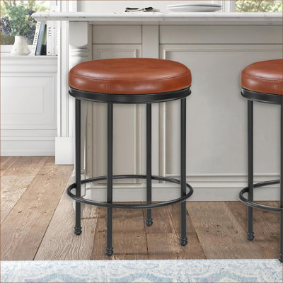 Chaises de salle à manger sans dossier à hauteur de comptoir, tabouret rembourré en similicuir brun pour adultes, tabouret de 25 po de hauteur entièrement assemblé