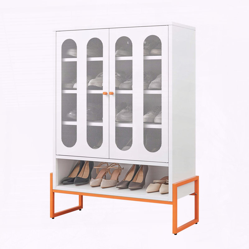 Modern Shoe Cabinet with Adjustable Mesh Doors and Robot Vacuum Compatibility
