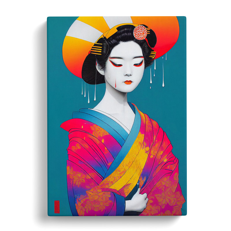Paint Drip Geisha No.1 - Wall Art, 50cm H x 35cm W x 3cm D, Wrapped Canvas