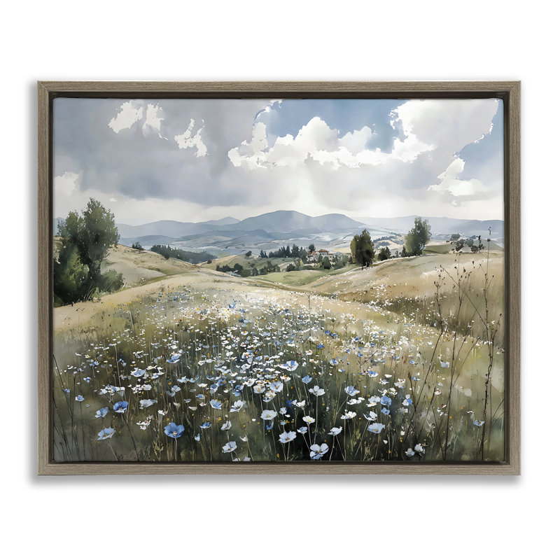 Cadre flottant Poppy Blues Across Meadow, design par Franklyn Gregory, 25 x 31, Montalcino Elm Floater Framed