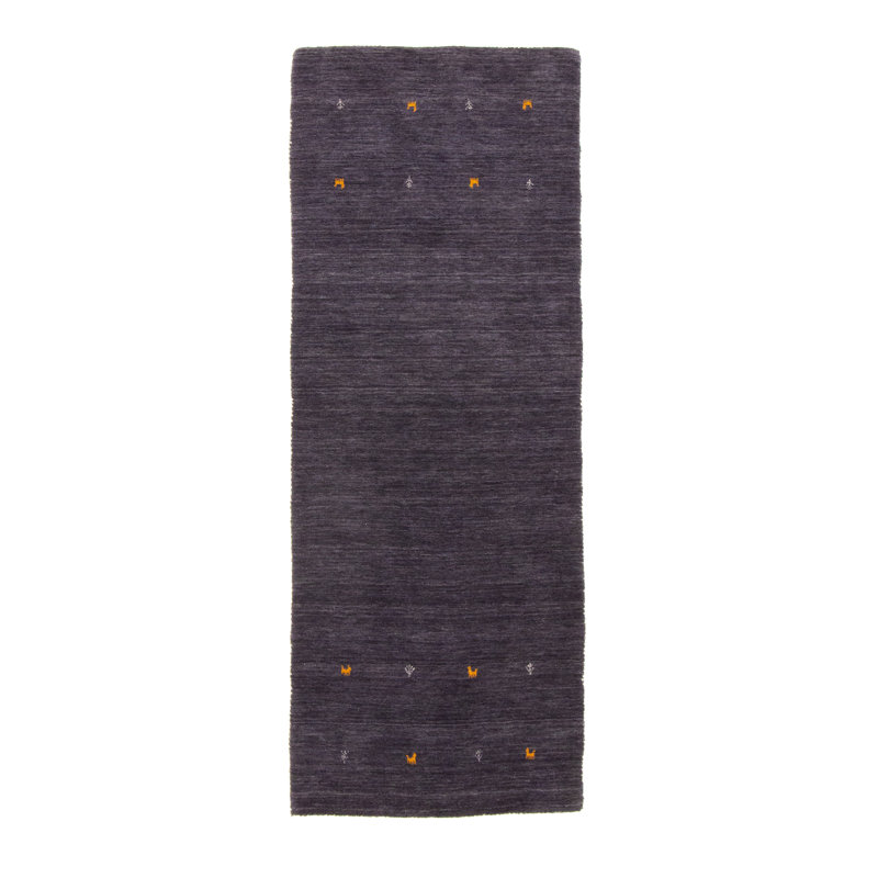 Handwoven Wool Gabbeh Uni Black Rug, Runner 80 x 300cm