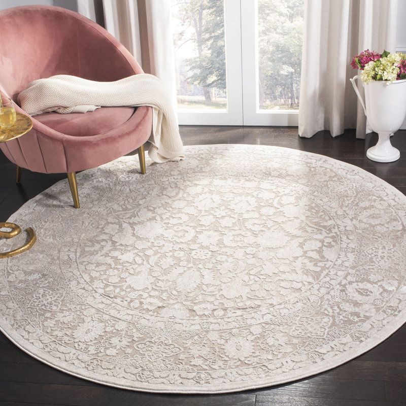 Tapis beige / crème Calidia, Rond 8 pi
