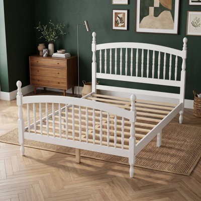 Wood Platform Bed with Arched Headboard and Footboard