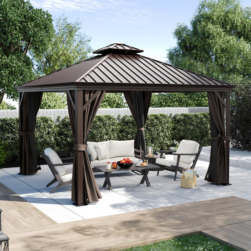 Aluminum Patio Gazebo, Dark Brown, Dark Brown, 12' W x 12' D