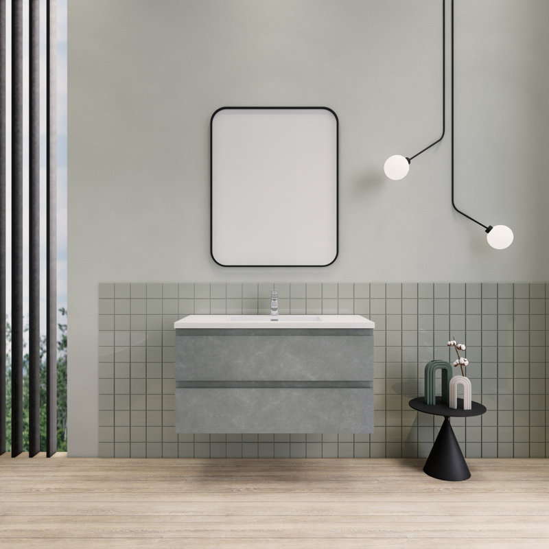 Ensemble de meuble-lavabo moderne flottant 42 po Alnwick Ivy Bronx, Gris ciment