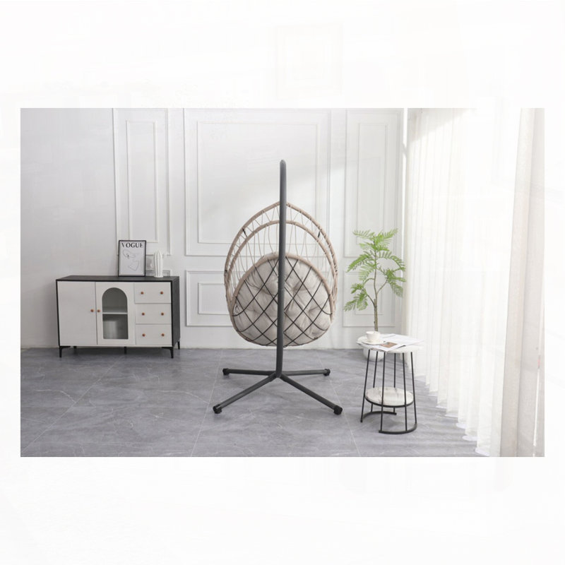 Patio Wicker Swing Egg Chair with Stand, Light Grey, Light Grey, 42.5"
