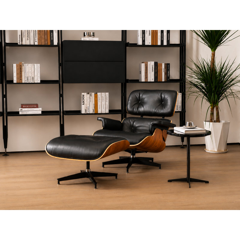 Méridienne et repose-pieds en cuir Mid-Century