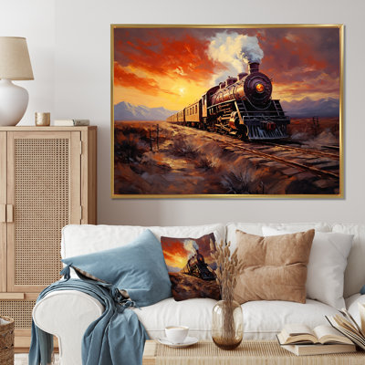 " Steamtrain Travelling Sunset Landscape Painting I "
