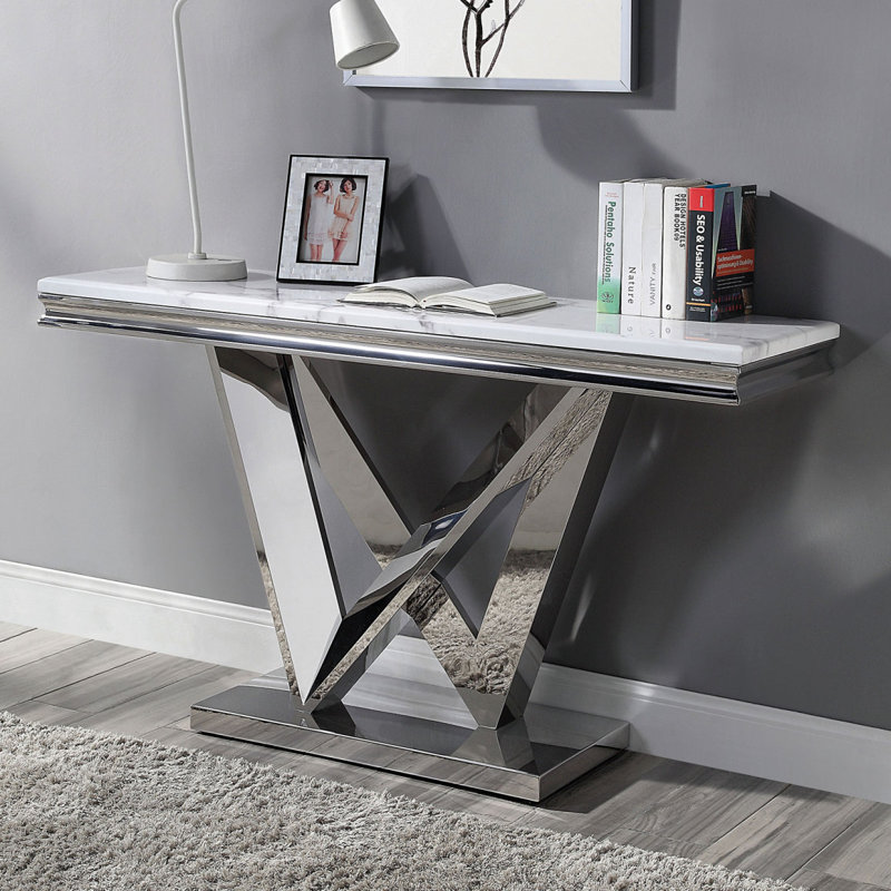 Modern Glam Sofa Table With Rectangular V-Shape Base