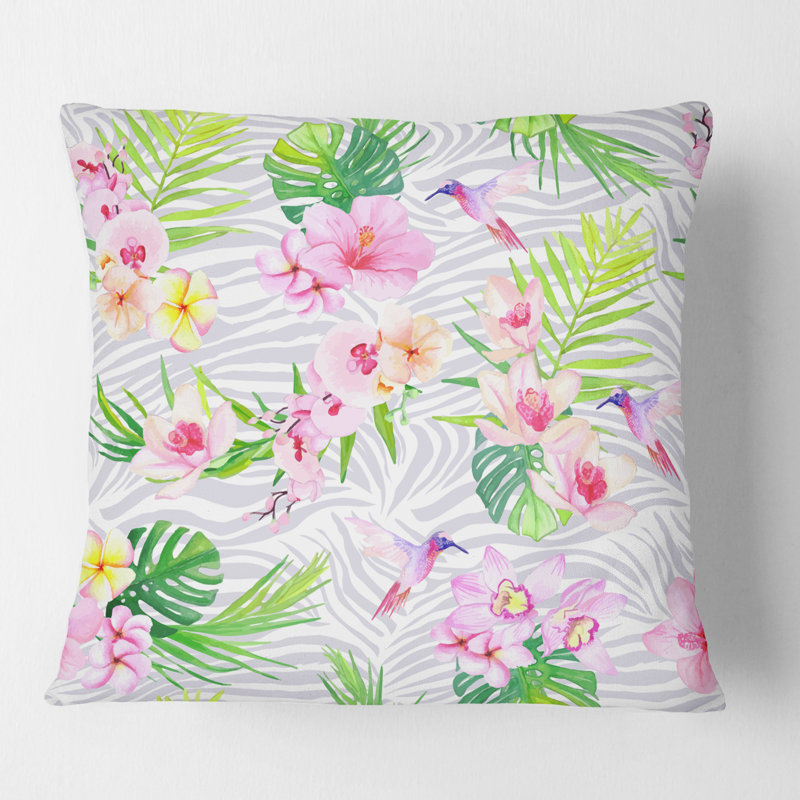 Coussin décoratif imprimé tropical Mid-Century, 18 po x 18 po, Carré