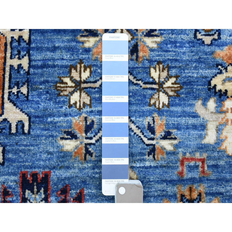 Tapis oriental 3 po x 7 po x 5 po x 4 po bleu clair tissé à la main Ersari avec de grands éléments, teinture naturelle, velours doux et luxuriant, tapis oriental 355E8A78F0FF410796B1234A741FBE64