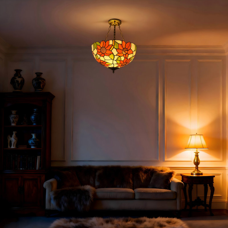 Luminaire suspendu en verre coloré 3 lumières de style Tiffany 15,7 pouces