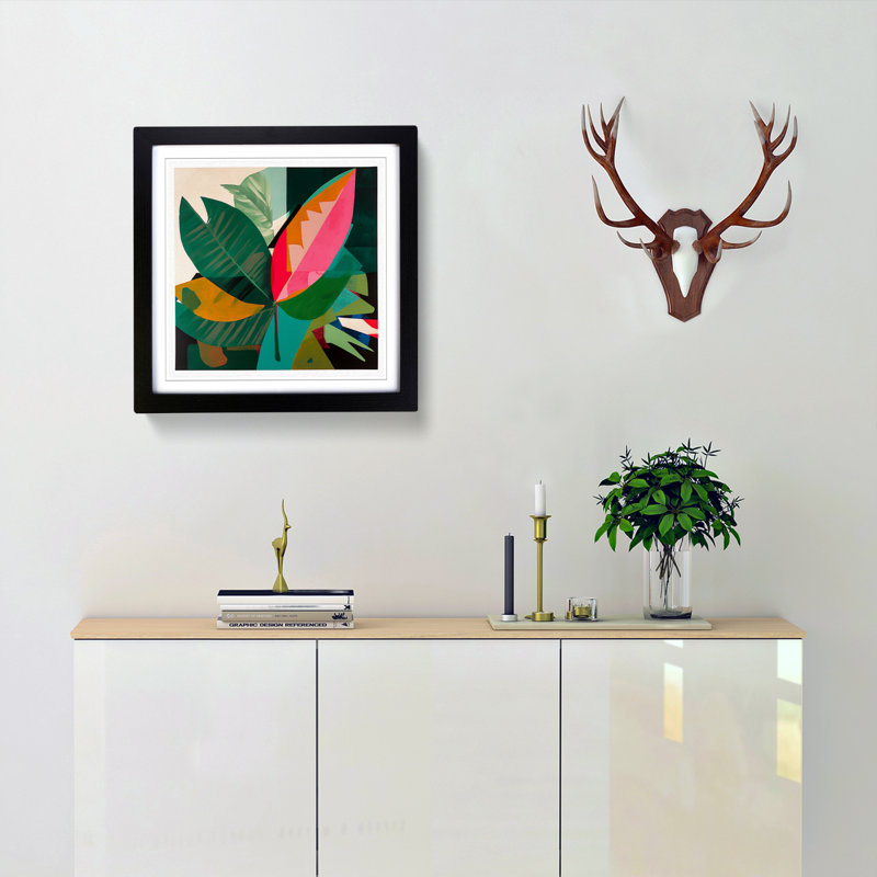 Tropical Leaf Suprematism - Single Picture Frame Print on Wood, Black