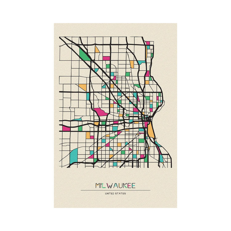 Milwaukee, Wisconsin Map by Ayse Deniz Akerman - Wrapped Canvas Print, 101.6 cm H x 66.04 cm W x 3.175 cm D