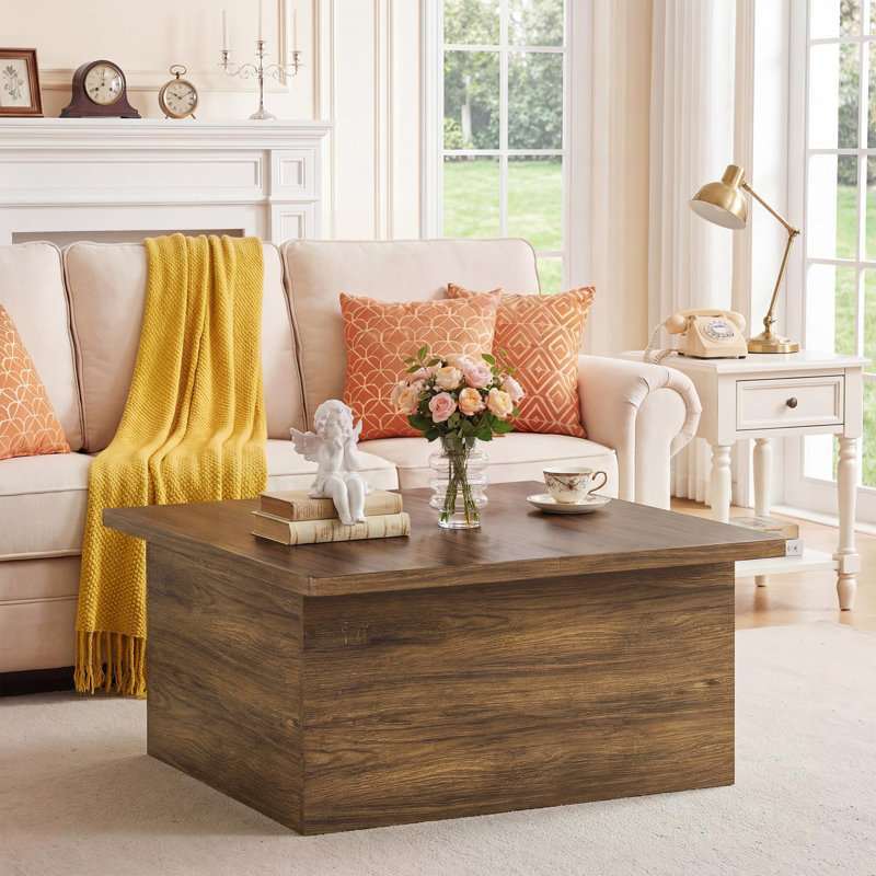 4 In 1 Lift Top Square Coffee Table With Hidden Storage, Brown