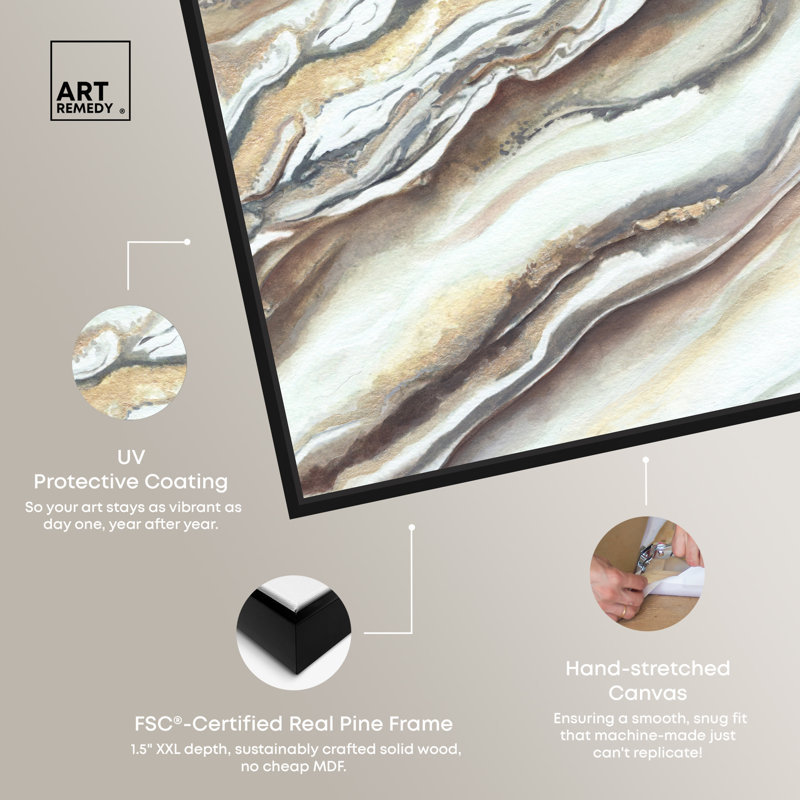 Large Neutral Abstract Canvas Art with Black Frame