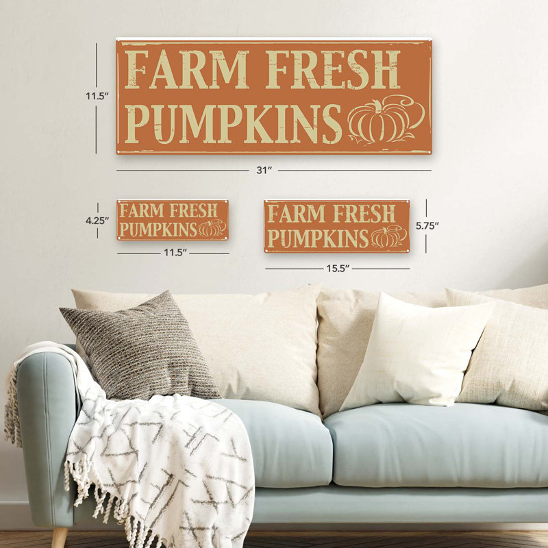 Plaque en métal Farm Fresh Pumpkins, H 4,25 po x l 11,5 po x P 0,04 po