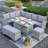 Beoll 9 - Person Metal Patio Dining Set with Rectangular Table , Cushions Included