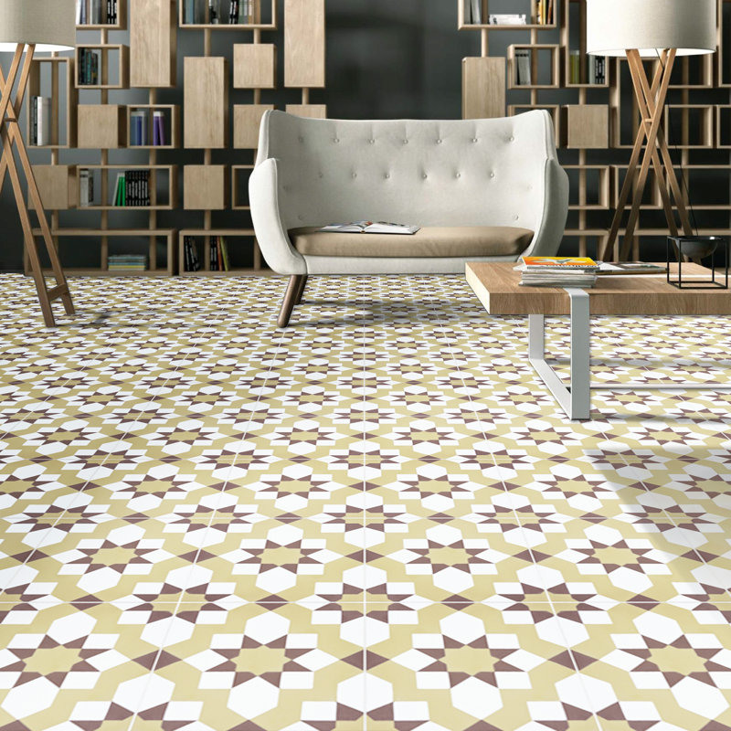 Carreau de ciment à motif pour mur et plancher 8 po x 8 po Affos, Brun foncé / clair