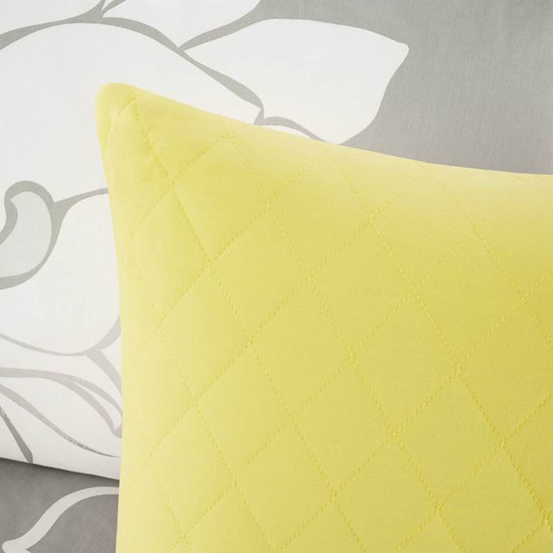 Courtepointe en coton 6 pièces, très grand / très grand, gris taupe / jaune, imprimé chic réversible, Jaune/gris