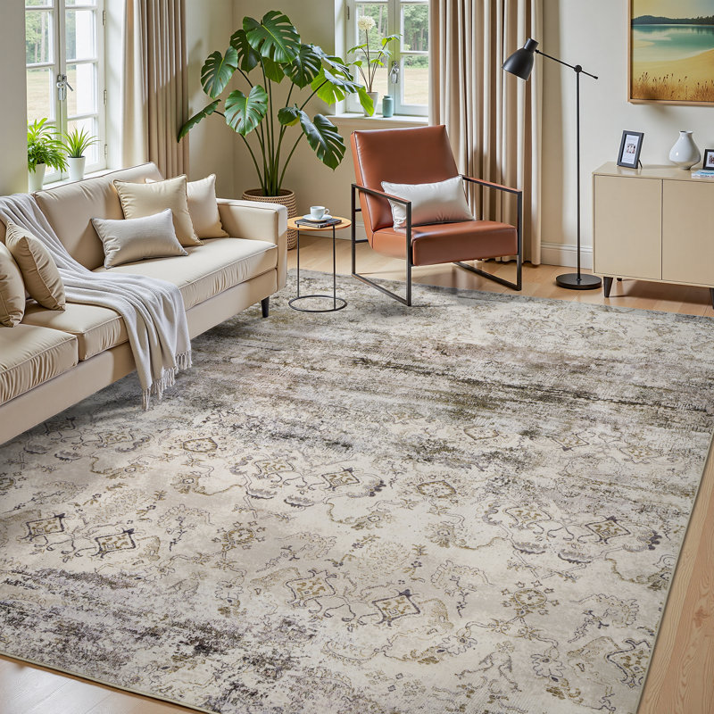 Tapis lavable antidérapant rétro taupe délavé, Rectangle 10 pi x 14 pi