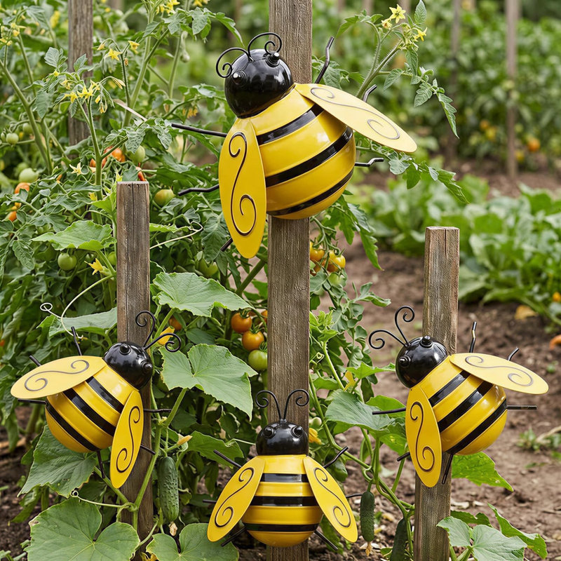Art mural en métal, décoration murale bourdon en métal 4PCS, sculpture en fer 3D abeille décorations murales pour jardin extérieur