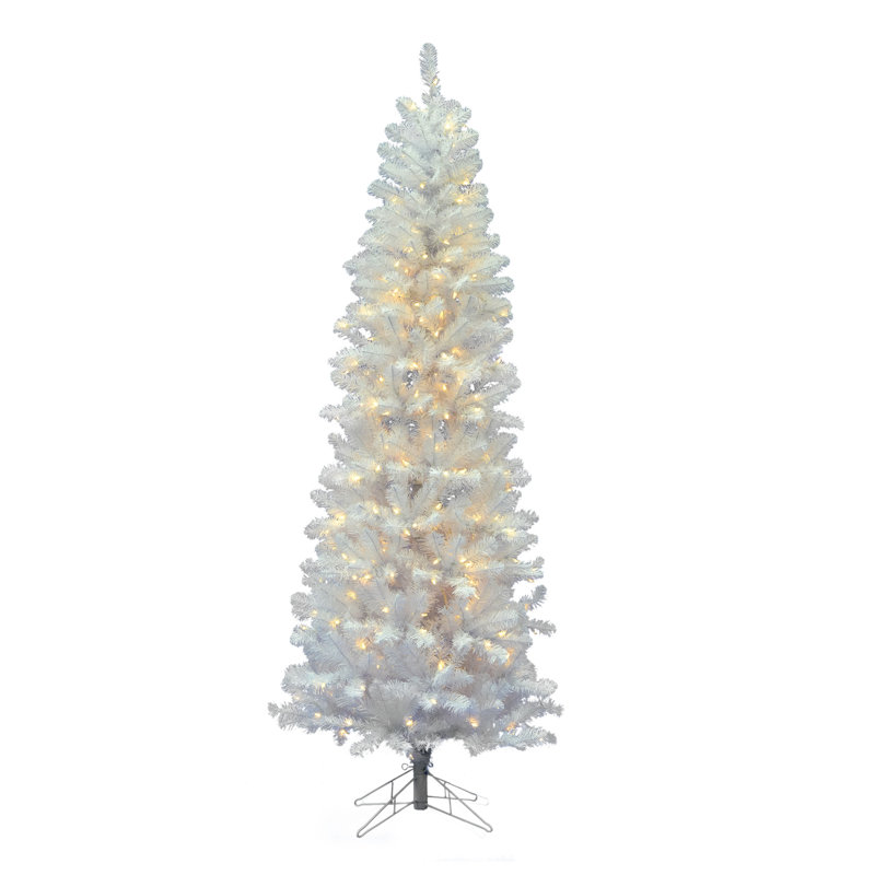 Sparkle White Spruce Pencil Artificial Christmas Tree, 7.5' H, Warm White LED