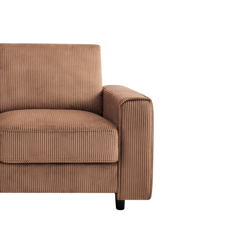 Canapé minimaliste et moderne à deux places en velours côtelé brun, idéal pour la maison et le bureau. Confortable et sans plis, pieds noirs, confectionné dans un tissu doux et agréable au toucher, parfait en toute saison. Esthétique, tissu et structure.