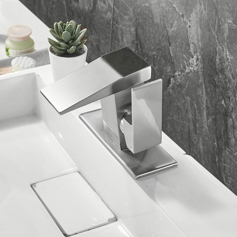 LED Light Bathroom Faucet One Hole Waterfall Temperature Display Hydraulic Power Single Handle Faucet, Waterfall Faucet for Bathroom Sink Mount