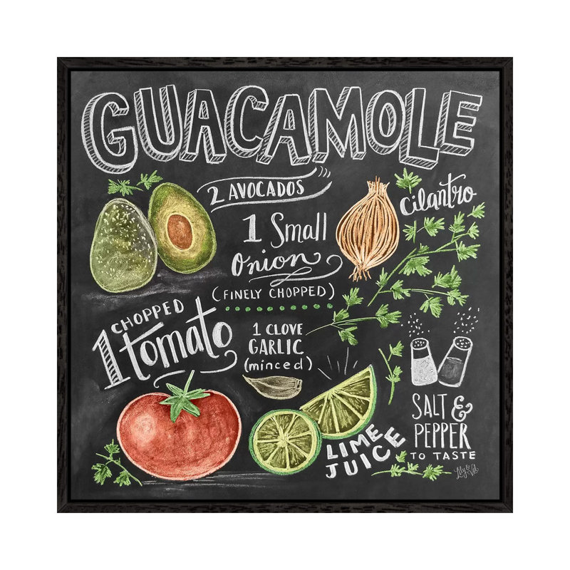 Guacamole Recipe - Print on Canvas, 45.72 cm H x 45.72 cm W, Black Framed