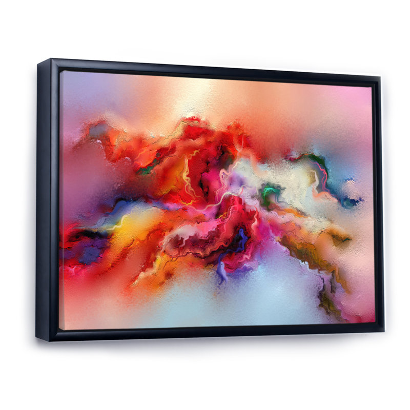 Red and Pink Vibrant Ink Storm - reproduction de cadre flottant sur toile, H 30 po x l 40 po x P 1,5 po, Cadre flottant noir